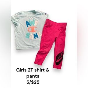 5/$25 girls 2T tshirt and Nike pants​